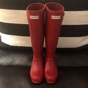 Hunter Original Tall Red rain boots.